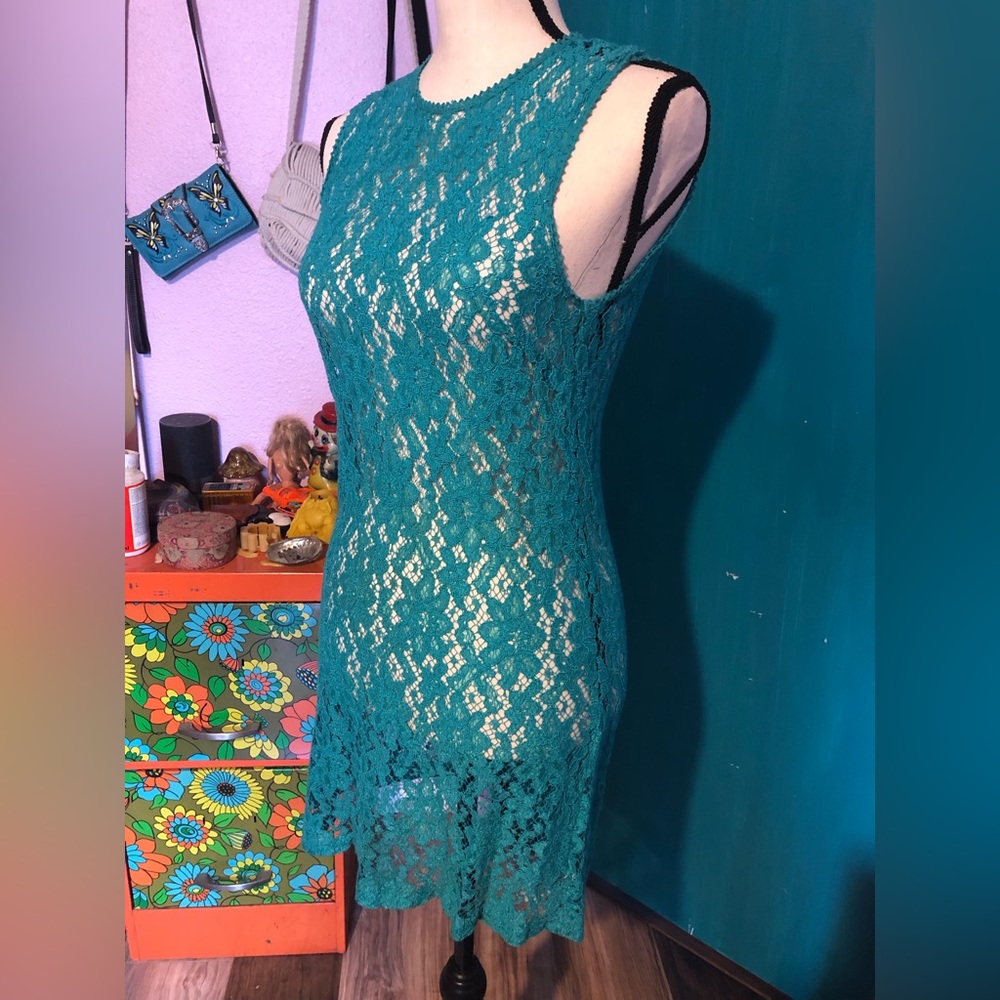 3/$12 Turquoise Boho Lace Dress/ Bikini Cover - Picture 4 of 7